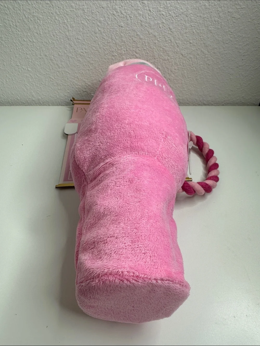 Paris Hilton Pink Plush Shake Dog Toy with Striped Rope Handle